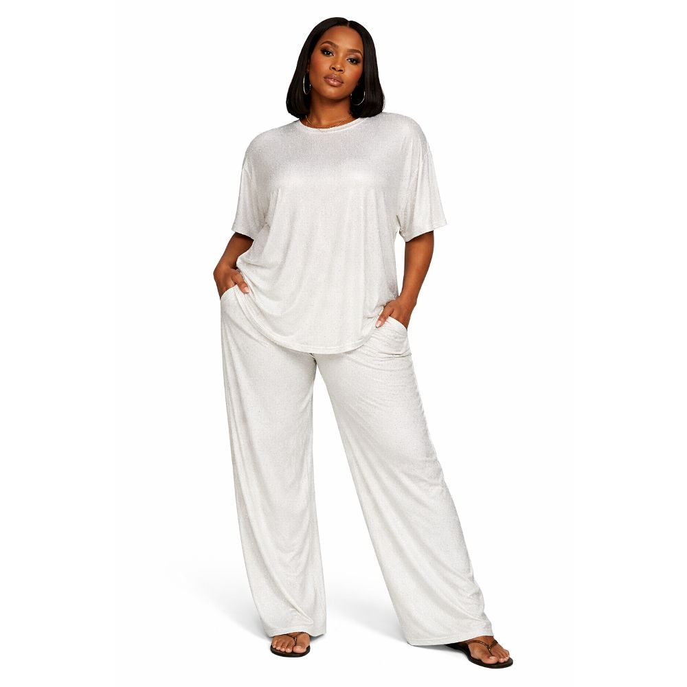 Womens Shimmering Two Piece Oversized Tunic and Wide Leg Trouser Set